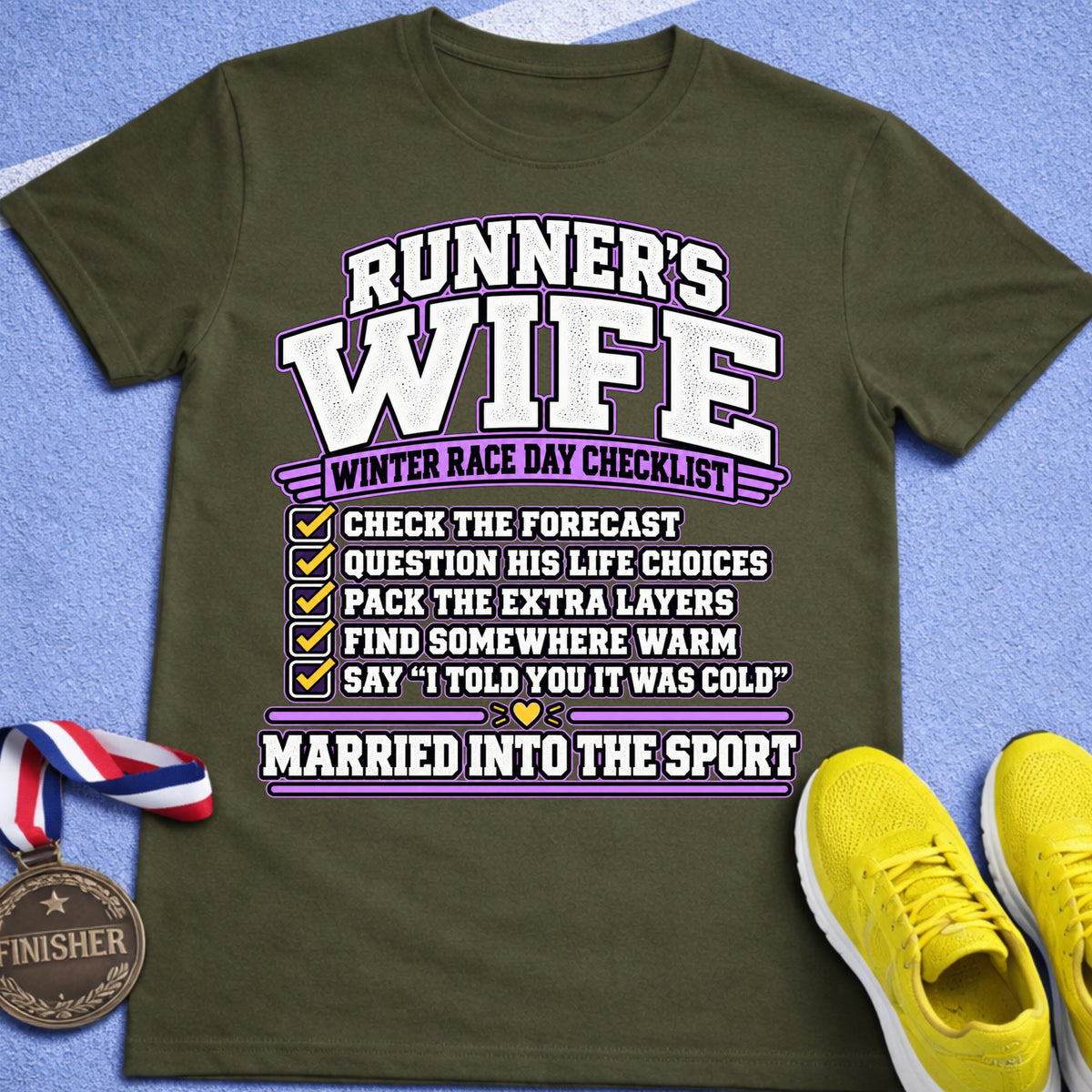 Runner's Wife Winter Race Day Checklist T-Shirt